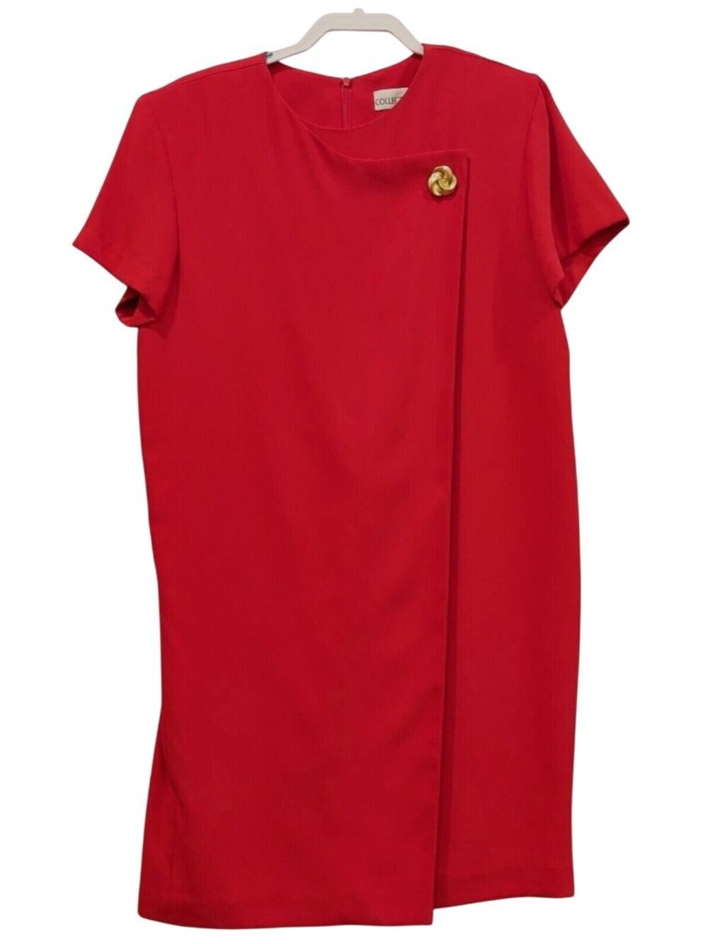 Vintage Collections elegant Size 10 Dress Red Classy brooch on front flap retro